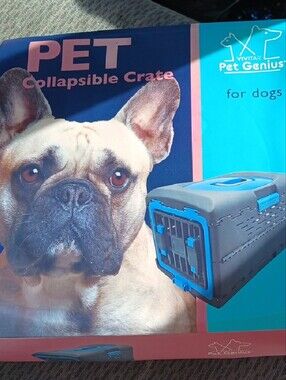 Pet Genius Collapsible Dog Crate Carrier - Blue & Gray
